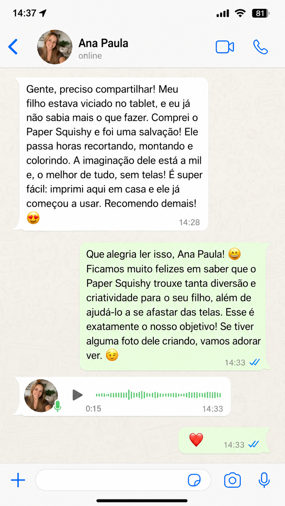 Depoimento de Ana Paula sobre o Paper Squishy